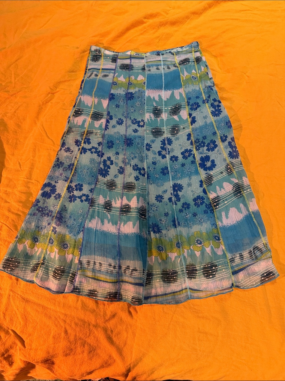 Choices Blue Floral A-Line Skirt with Green Accents